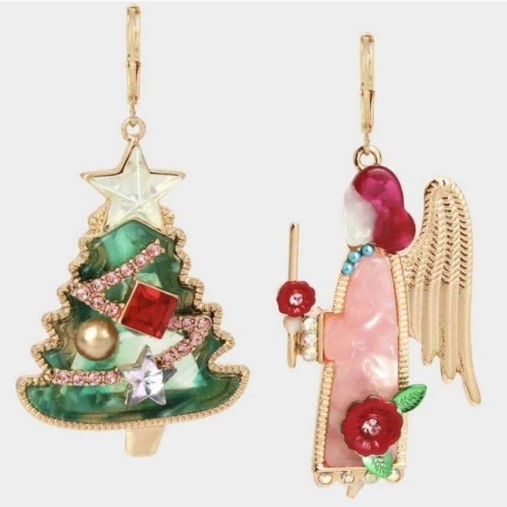 BETSY Johnson MERRY BETSEY TREE ANGEL EARRINGS MULTI dress earrings new!!!‎